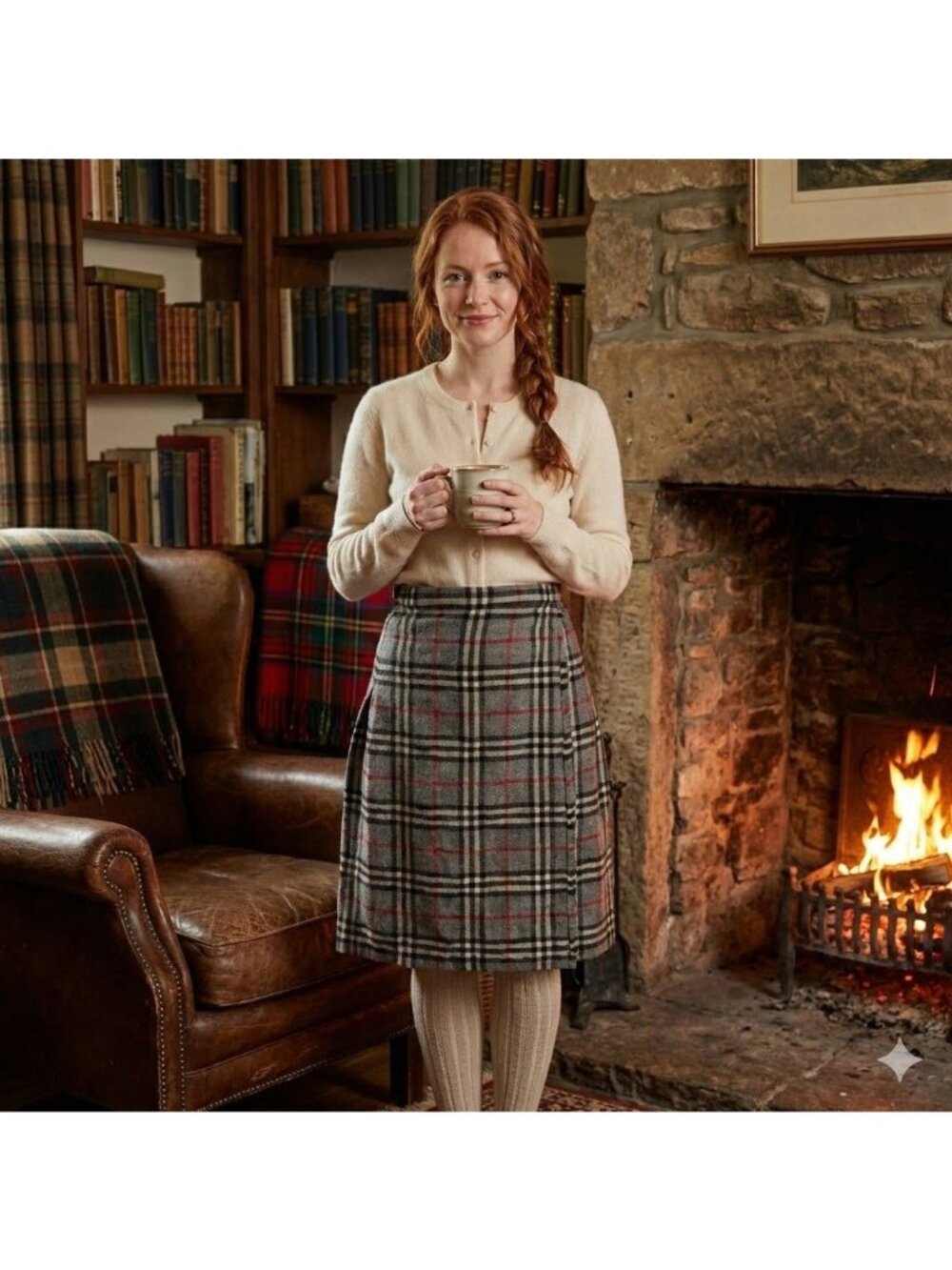 Vintage Scottish Wool Pleated Wrap Skirt Plaid Dark Academia Girls 14 Womens XXS
